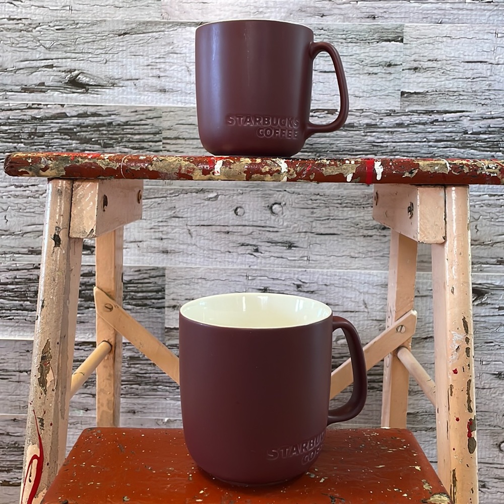 (Get 2!) Starbucks 2010 New Bone China Burgundy Matte Mugs